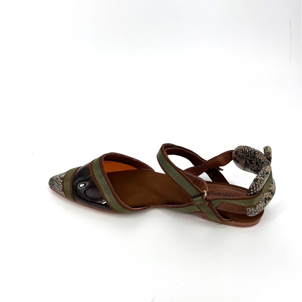 Jeffrey Campbell Olive Green & Brown Pointed Toe Flats with Snakeprint Accents - Picture 8 of 9